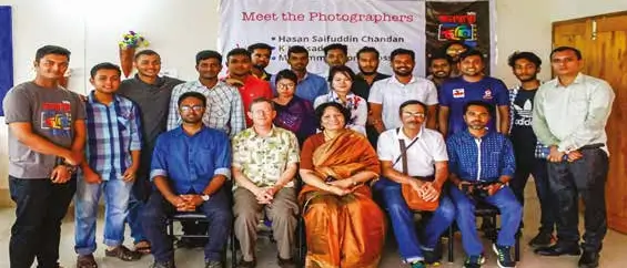 Early days of GBPS showing members gathering for a photography workshop at Gono Bishwabidyalay campus